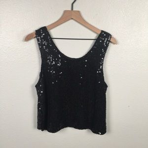 Vintage Shimmer sequin black sleeveless tank top sz M